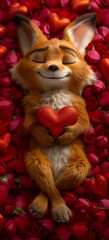 Fototapeta na wymiar Cheerful Animated Fox Holding a Heart