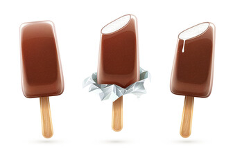 Ice-cream chocolate vanilla ice on wands set isolated. PNG Illustration.