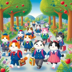 Fototapeta premium Cats go to school