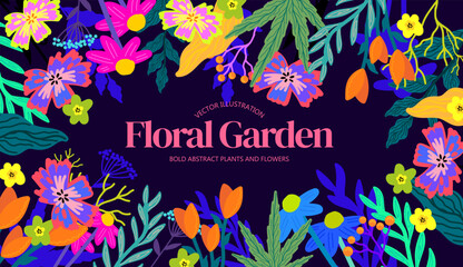 Bold and vivid floral modern plants and flowers collection. Vector illustration