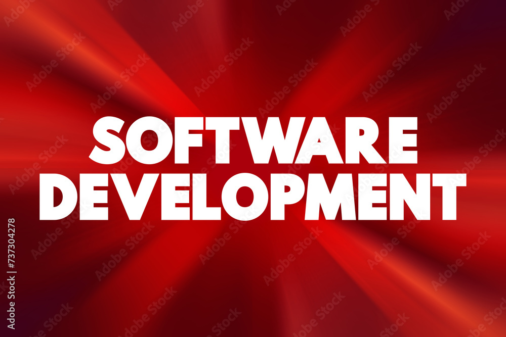 Poster Software Development - set of computer science activities dedicated to the process of creating, designing and supporting software, text concept background
