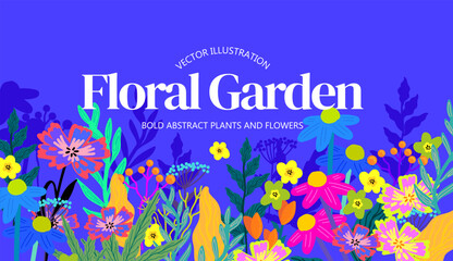 Bold and colourful floral modern plants and flowers collection. Vector illustration