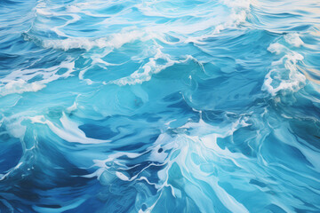 Fototapeta na wymiar A serene painting that beautifully depicts the calm rhythm of sea waves, flowing in cool shades of blue, evoking a sense of peace and tranquility..
