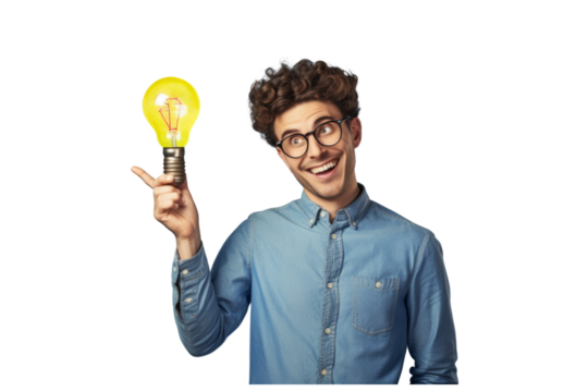 Uomo tiene una lampadina accesa in mano . Concetto di scienziato, scienza, ricercatore