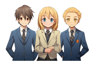 Happy Asian Business Team Standing, Arms Crossed Isolated on Transparent Background.