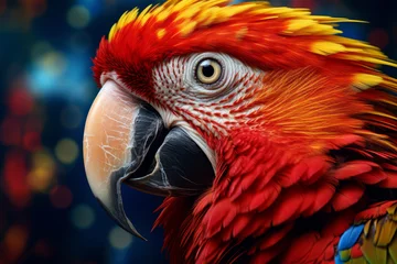 Stoff pro Meter close up portrait of colorful  macaw parrot. © bajita111122