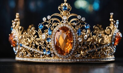 low key image of beautiful queen/king crown. vintage filtered. fantasy medieval period. selective focus. ai generative