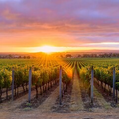 Fototapeta na wymiar A Beautiful Sunset over a Barossa Vineyard