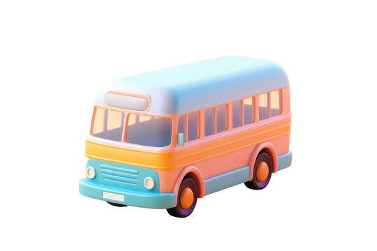 cute 3d bus icon, bright colours, cartoon style on isolated white background