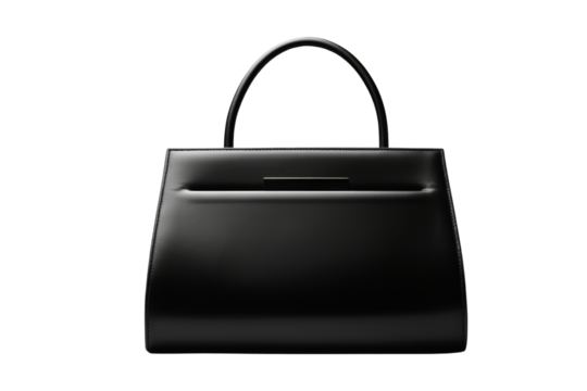 casual black leather women bag, png file of isolated cutout object with shadow on transparent background.