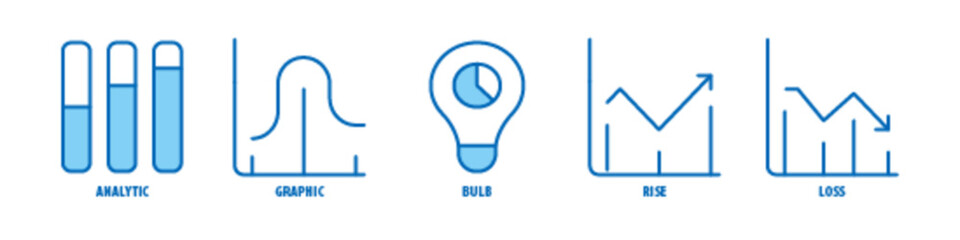 Loss, Rise, Bulb, Graphic, Analytic editable stroke outline icons set isolated on white background flat vector illustration.