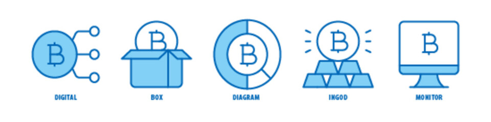 Monitor, Ingot, Diagram Box, Digital editable stroke outline icons set isolated on white background flat vector illustration.