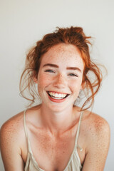 Cheerful Young Girl with Freckles and Messy Hair