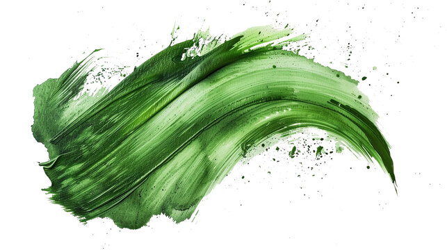 green paint brush stroke isolated over the white background as a design element of a backdrop, transparent png