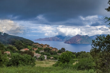 Corsica, the Piana creeks, beautiful seascape in summer, in the mist
