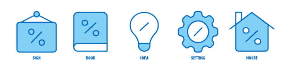 House, Setting, Idea, Book, Sign editable stroke outline icons set isolated on white background flat vector illustration.