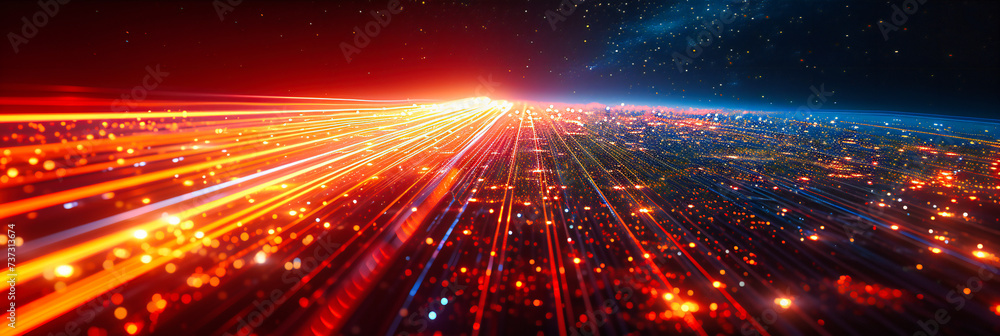 Poster digital cosmos: a network of light and data, illustrating the interconnectedness of modern science