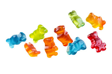 Round colorful Jelly falling in the air isolated on background, jellybeans candy for sweet dessert meal.