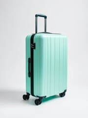 Light blue suitcase on white background.