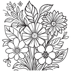 Fototapeta premium Luxury floral outline drawing coloring book pages line art sketch 