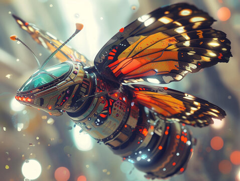 A fusion of a butterfly and a spaceship in a surreal 3D rendering