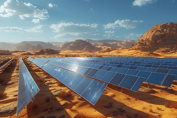 Solar panels in solar farm in dessert