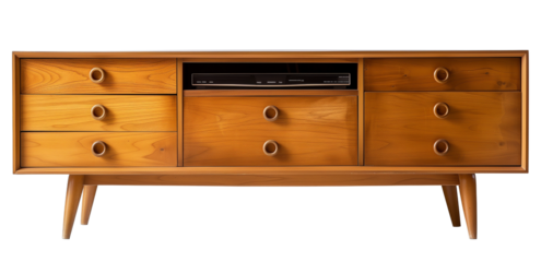 midcentury modern wood tv stand, isolated on transparent  background