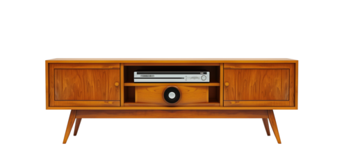 midcentury modern wood tv stand, isolated on transparent  background