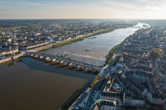 Cascading Majesty: Blois Revealed - A Breathtaking Aerial Perspective of the City and the Meandering River