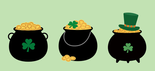 St. Patrick's Day Black Cauldron With Gold Coins vector