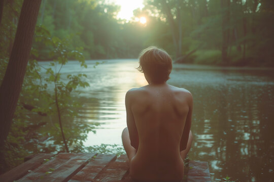 Tranquil Lakeside Reflection: Embracing Nature's Solitude