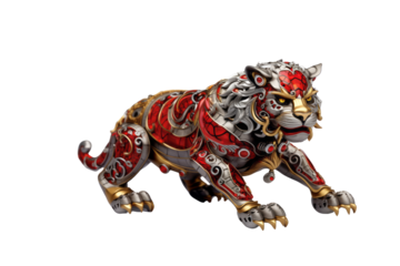 the tiger, symbol of  year. plastic orange toy figure tiger on a blue background