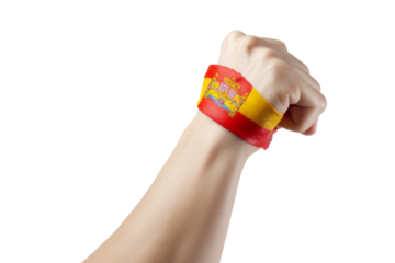 Man's hand in a fight signal with the countries flag.