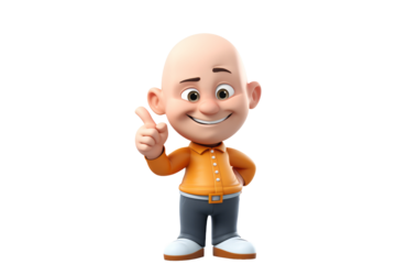 Man with hrless mustache and glasses cute iconic character. 3D Rendering