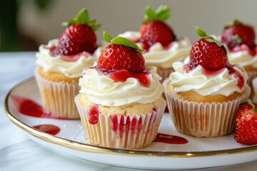 a creamy strawberry cheesecake muffins on plate