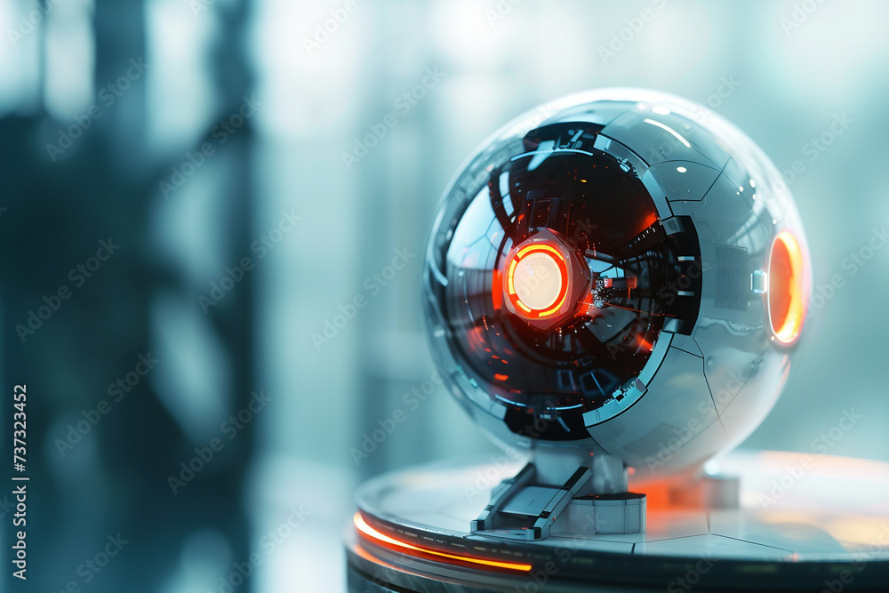 Poster abstract representation of a high tech device shaped as a futuristic sphere