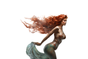 cartoon young princess - smiling beautiful marmd swimming - illustration for children