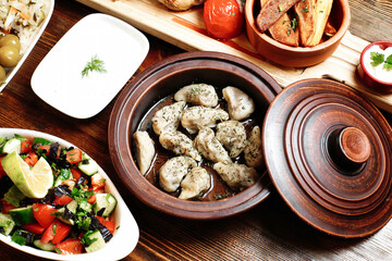 Wooden Table With Assorted Food Bowls