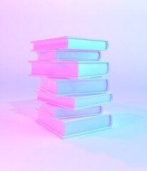 3D illustration of stack of books, holographic style.