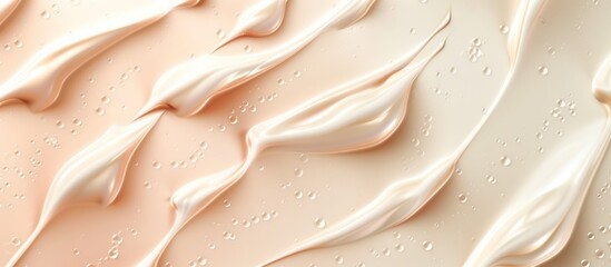 Closeup moisturizer lotion cream wavy slashes texture on light beige pastel background. AI generated - obrazy, fototapety, plakaty