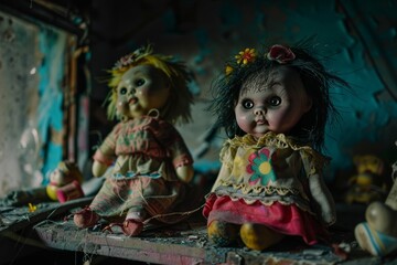 Dive into the depths of darkness and witness the emergence of colorful dreams through dolls