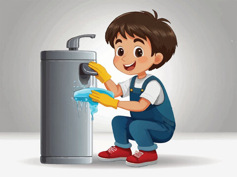 isolated Boy cleaning hands on white background vector