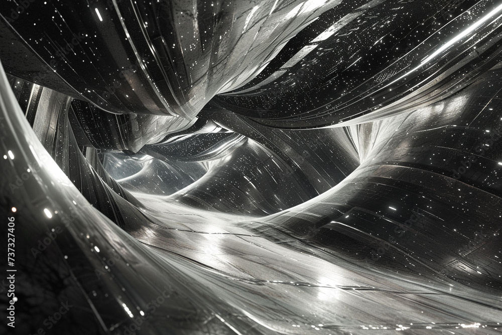 Poster creation of a unique 3d render that captures the depth and mystery of a hyperspace journey through a