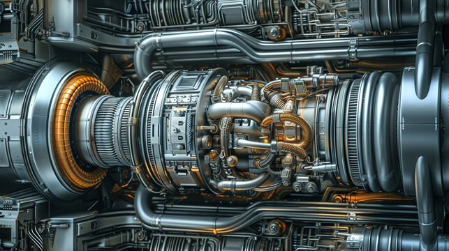 Cross section of an alien spacecraft engine showing its complex mechanics