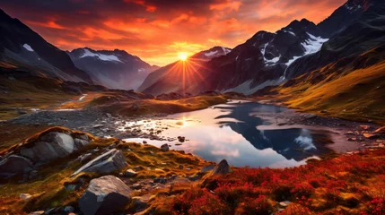Poster Tatra Majestic sunset view of Balea glacier lake