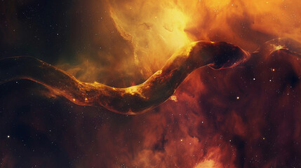 Illustration of a worm weaving its way through a cosmic nebula within an unknown galaxy - obrazy, fototapety, plakaty