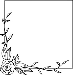 Simple Floral frame with hand drawn leaves and flowers