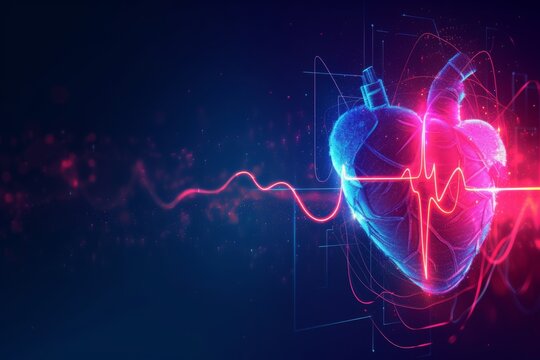 Heartbeat Rhythm Hologram and Heart Icon Background created with Generative AI Technology