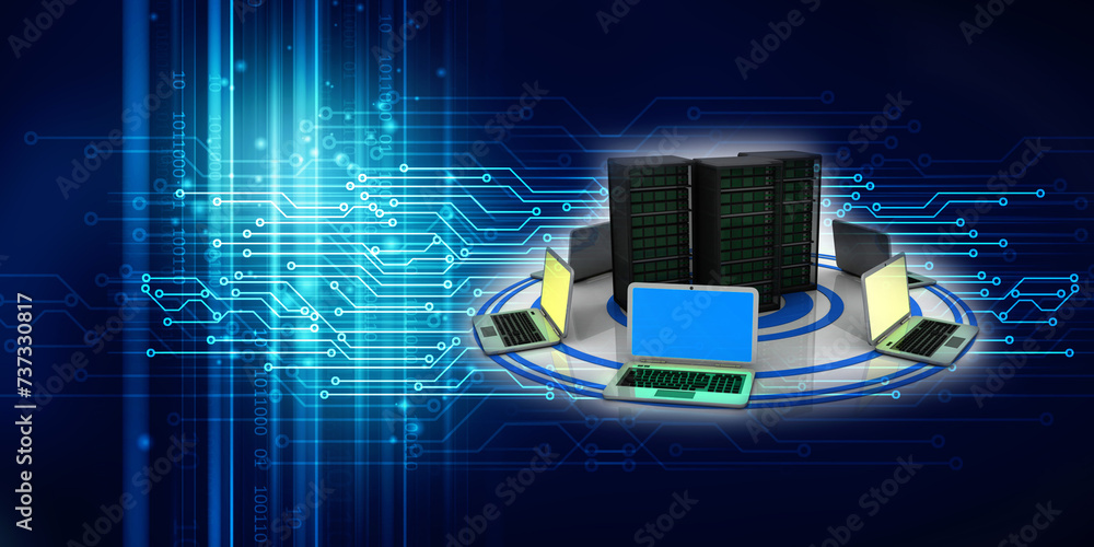 Poster 3d illustration data center server connected computer network