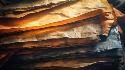 A stack of old, weathered paper